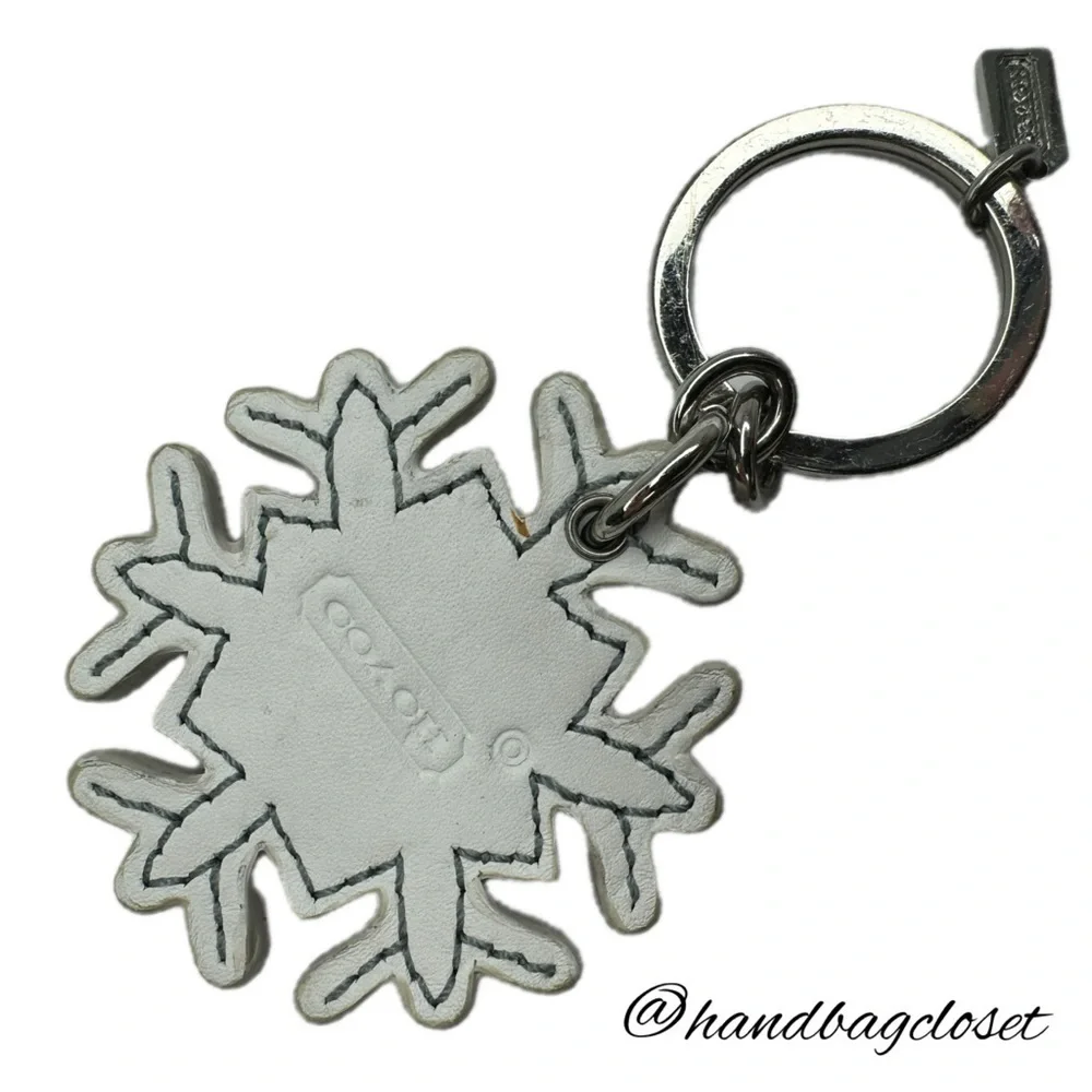 Coach Vintage Leather Gunmetal Snowflake Winter Key Bag Charm Keychain
